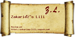 Zakariás Lili névjegykártya
